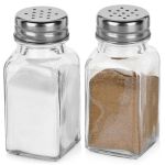 Set solniță și piperniță din sticlă groasă, 80 ml, 2 piese cu capace metalice