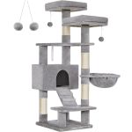 FEANDREA Ansamblu de joaca pentru pisici, tip copac, cu 3 culcusuri si ascunzatoare, 50x45x142cm, gri deschis Household NewTrend