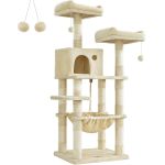 FEANDREA Ansamblu de joaca pentru pisici, tip copac, cu 3 culcusuri si ascunzatoare, 55x45x145cm, bej Household NewTrend