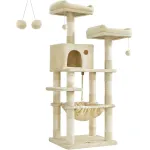 FEANDREA Ansamblu de joaca pentru pisici, tip copac, cu 3 culcusuri si ascunzatoare, 55x45x145cm, bej Household NewTrend