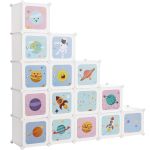 SONGMICS Dulap modular de depozitare jucarii, 16 cuburi cu usi, 123x31x123cm, alb Household NewTrend