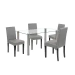 Set masă dining Leziter Cadiz 4+1, masă sticlă 140 cm, alb-gri