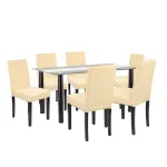 Set masă dining Leziter Cadiz 6+1 negru-bej, masă sticlă 140 cm