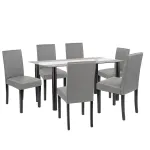 Set masă dining Leziter Cadiz 6+1 cu masă sticlă 140 cm și scaune gri-negru