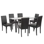 Set masă dining Leziter Cadiz 6+1 negru, masă sticlă + 6 scaune eco piele