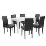 Set masă dining Leziter Leon 6+1 cu 6 scaune, alb-negru, 140x80 cm