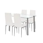Set de dining Leziter Mateo 4+1 alb-gri cu masă din sticlă pentru 4–6 persoane