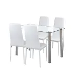 Set dining Leziter Nolen 4+1 alb, masă din sticlă securizată și 4 scaune