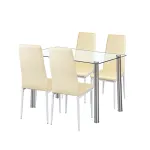 Set dining Leziter Nolen 4+1 bej cu masă din sticlă 120 cm și 4 scaune