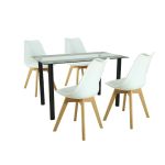 Set masă dining Leziter Merlo 4+1 alb, blat sticlă securizată 120x70 cm