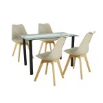 Set masă dining Leziter Merlo 4+1 bej, masă cu sticlă securizată și 4 scaune