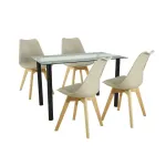 Set masă dining Leziter Merlo 4+1 bej, masă cu sticlă securizată și 4 scaune