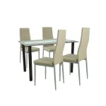 Set masă dining Leziter Mezza 4+1 cu blat din sticlă, bej-gri