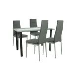Set masă dining Leziter Mezza 4+1 gri, masă cu sticlă securizată și 4 scaune