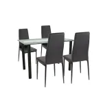 Set masă cu 4 scaune Leziter Mezza, blat sticlă securizată, negru