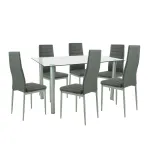 Set masă dining Leziter Verna 6+1, gri, blat din sticlă securizată 140x80