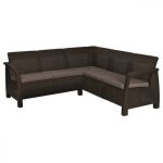Set colțar de grădină Curver Corfu Relax din ratan artificial, maro cu perne gri