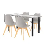 Set dining Leziter Zelma 4+1 negru-gri, masă din sticlă 140 cm + 4 scaune
