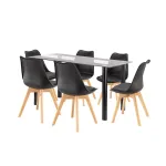 Set de dining Leziter Zelma 6+1 negru, masă din sticlă 140 cm și 6 scaune