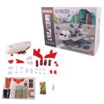 Leziter avion de transport pentru pompieri cu 4 masini, lumini, sunete si accesorii