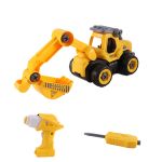 Leziter excavator cu telecomandă, set de construcție 24 piese pentru copii 3+