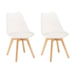 Set 2 scaune dining Leziter Silla, albe, cu picioare din lemn fag