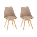 Set 2 scaune dining Leziter Silla bej, tapitate PVC, picioare lemn