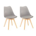 Set 2 scaune dining Leziter Silla, gri, sezut PP cu perna PVC, picioare lemn
