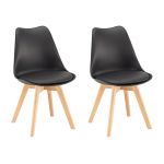 Set 2 scaune de dining Leziter Silla, negre, cu picioare din lemn