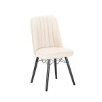 Scaun de masă Leziter Lorna, alb, tapițat tip catifea, picioare din lemn