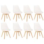 Set 8 scaune de dining Leziter Silla, albe, cu picioare din fag