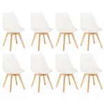 Set 8 scaune de dining Leziter Silla, albe, cu picioare din fag