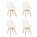 Set 4 scaune dining Leziter Silla albe, sezut PP cu perna PVC, picioare fag