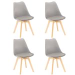 Set 4 scaune de dining Leziter Silla gri, sezut tapitat, picioare lemn fag