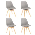 Set 4 scaune de dining Leziter Silla gri, sezut tapitat, picioare lemn fag