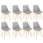 Set 8 scaune dining Leziter Silla, gri, cu picioare din lemn de fag