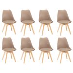 Set 8 scaune de dining Leziter Silla bej, cu sezut confortabil si picioare din fag