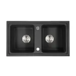 Chiuvetă bucătărie Leziter Tia din granit negru mat, pătrată, cu 2 cuve