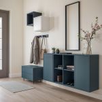 Set mobilier hol Leziter Boxie modular, albastru petrol, cu dulapuri si sertare
