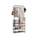 Suport haine Leziter LRA-01, negru, cu rafturi pentru pantofi si accesorii