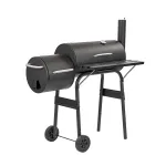 Grătar de grădină Leziter cu cărbune și afumătoare, cu termometru și roți