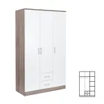 Dulap Leziter Miami 120x205 cm, alb cu stejar York, 6 rafturi, 2 sertare