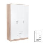 Dulap Leziter Miami 120x205 cm, alb cu stejar Sonoma, 3 uși, 6 rafturi
