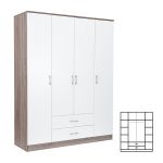 Dulap Leziter Miami 160x205 cm, alb cu stejar York, 11 rafturi si 2 sertare