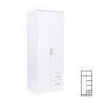 Dulap Leziter Miami 80x205 cm alb, cu 5 rafturi si 2 sertare pe roti