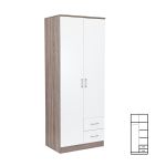 Dulap Leziter Miami 80x205 cm, alb cu stejar York, 5 rafturi și 2 sertare