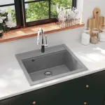 Chiuvetă de bucătărie din granit cu o cuvă, gri GartenMobel Dekor