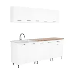 Bucătărie modulară Leziter Primo 220 cm, alb, cu blat stejar Charlestone