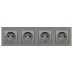 Priză încastrată Leziter Nova IV, 4 prize cu împământare 16A/250V, ramă gri