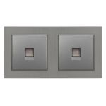 Priză dublă UTP RJ45 Leziter Nova cu cadru gri, montaj încastrat